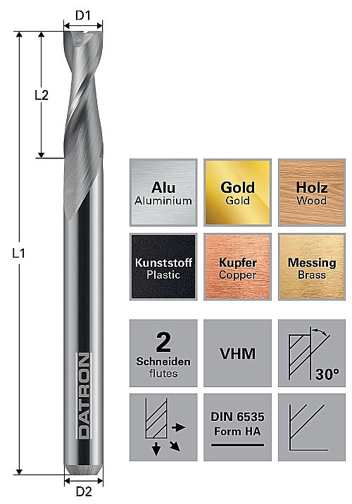 2-skärig fräs, Skaft 3mm/3.175mm